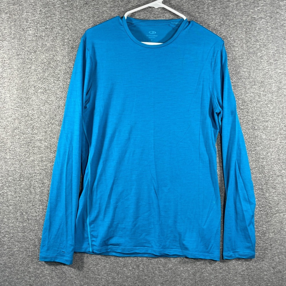 Icebreaker Shirt Mens Medium Blue Merino Wool Base Layer Long Sleeve Hiking